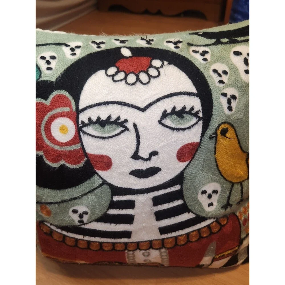 Pair Of Día de Muertos Embroidered Pillow Covers Frida Kahlo Pillows Set Of 2